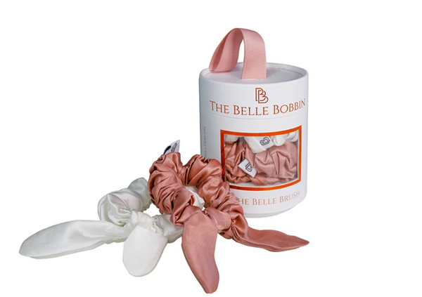 The Belle Bobbin - 2 x 100% Mulberry Silk Scrunchies - Pink & White